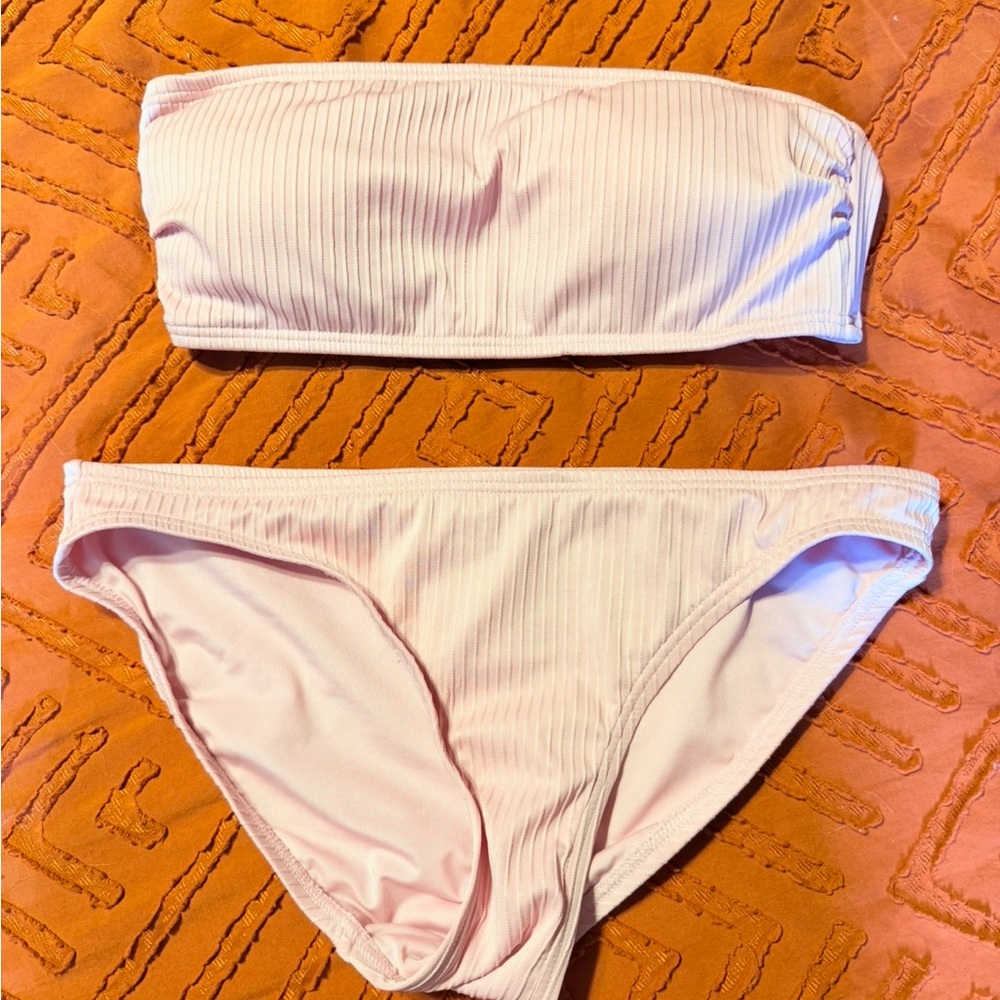 Michael Kors Light Pink Ribbed Bandeau Bikini Set